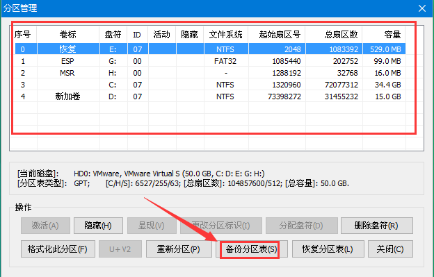 備份分區(qū)表